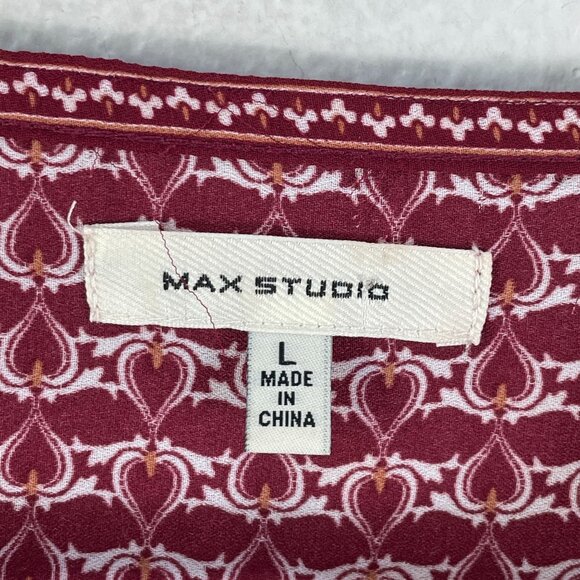 Max Studio Womens Large Burgundy White V Neck Ruffle Blouse Shirt Top - Picture 4 of 12